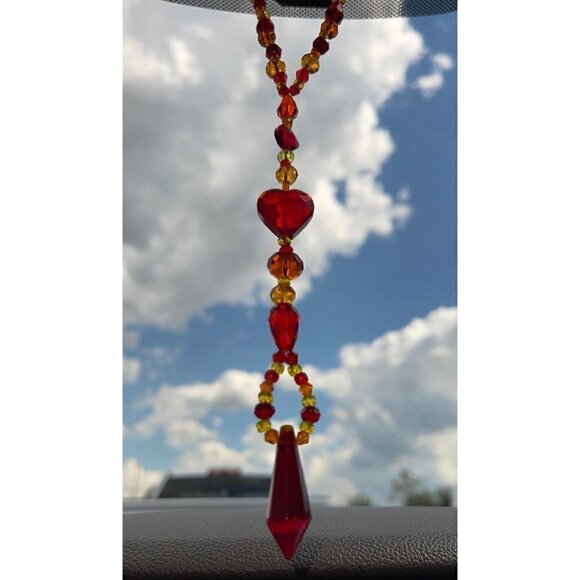Beaded Suncatcher Rearview Mirror Ornament Yellow Red Crystal Prism Car Charm - Picture 5 of 10